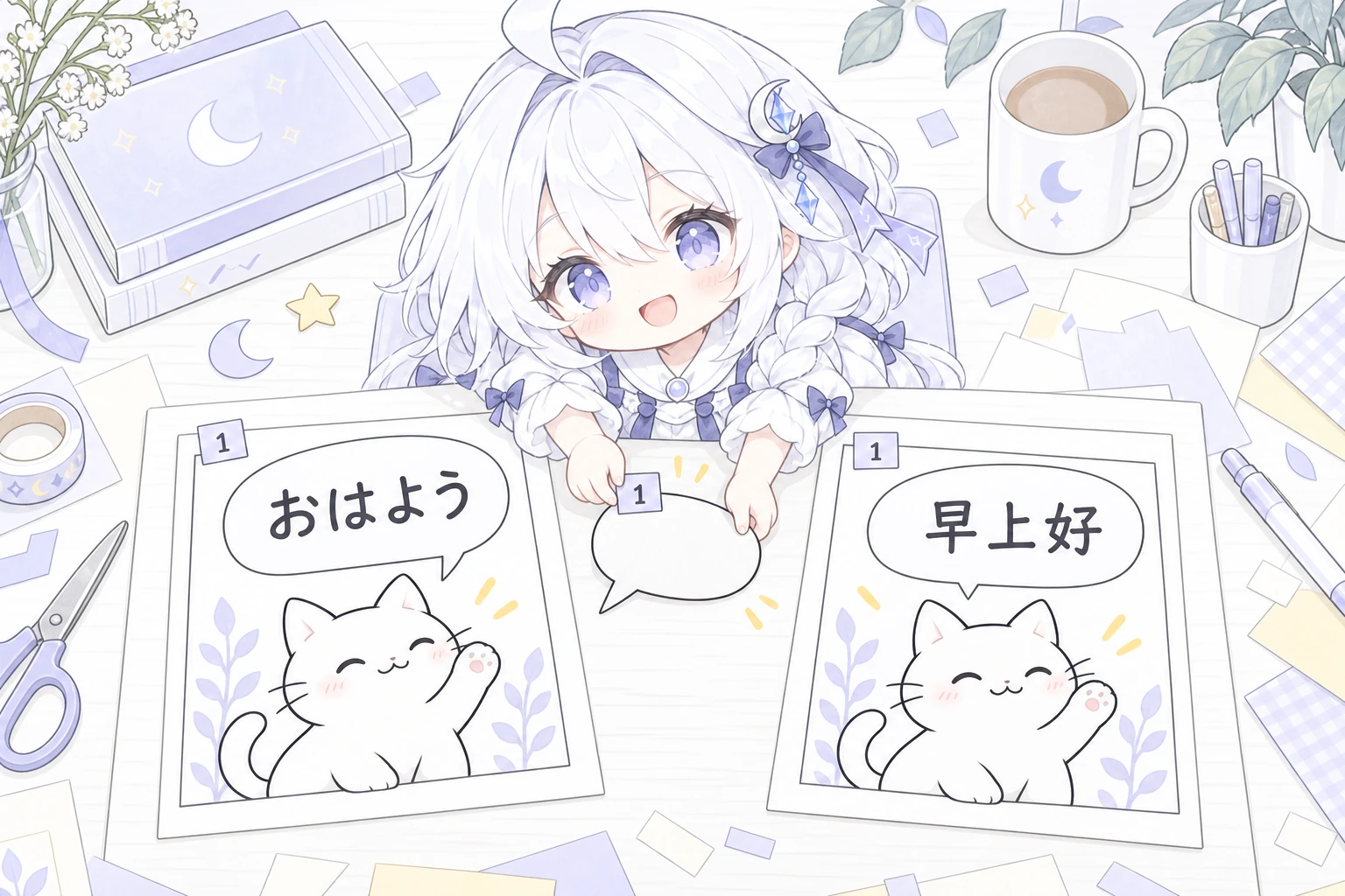 两张猫咪漫画中，同一个编号的气泡从日文换成中文
